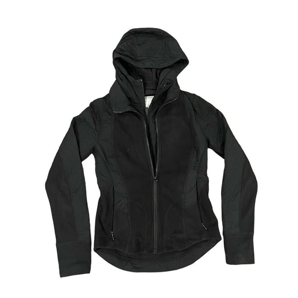 Athleta Cold Front Hybrid Jacket Women's 2XS Black Full Zipper Hoodie‎ Pockets